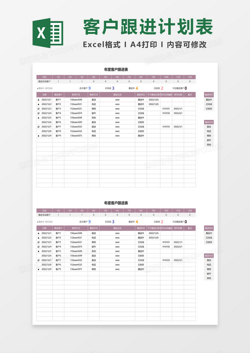 年度重点客户跟进表excel模板