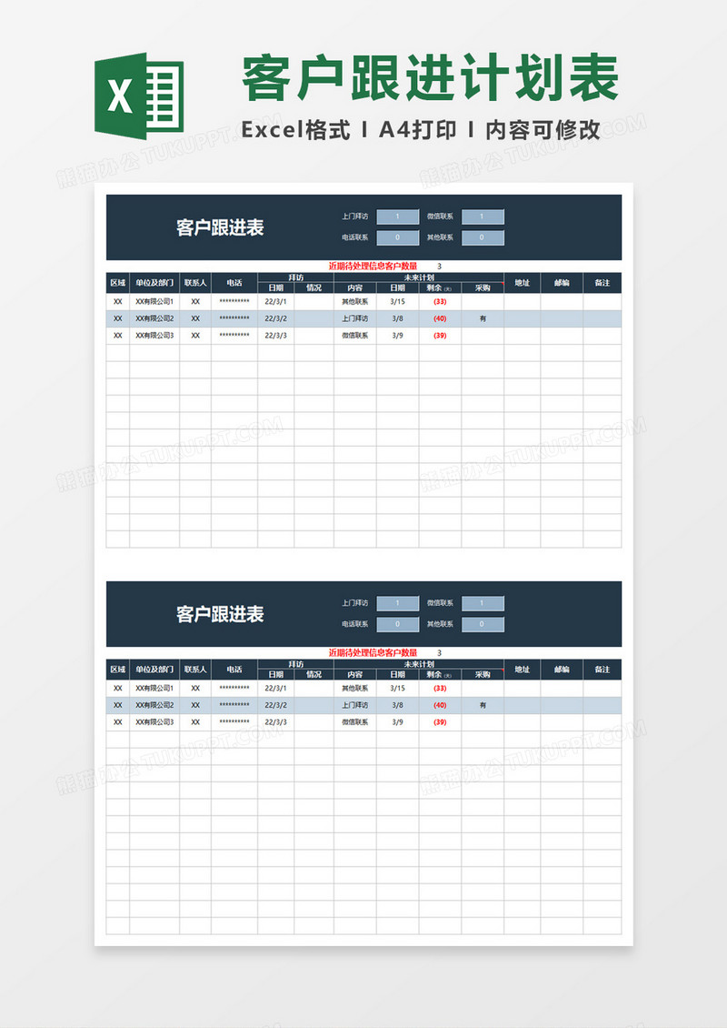 客户跟进表可视化数据分析excel模板