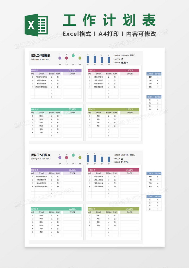团队工作日报表excel模板