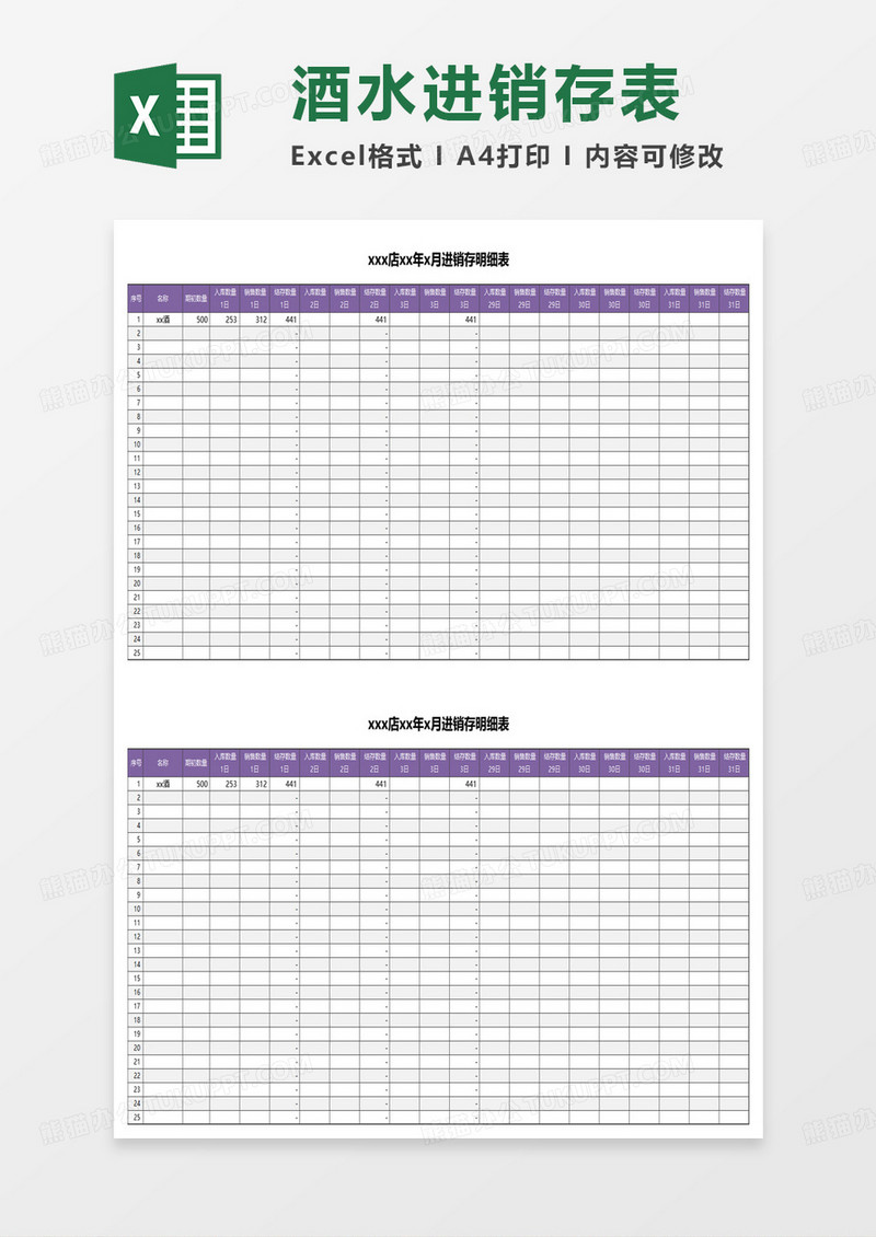 店铺进销存明细表excel模板