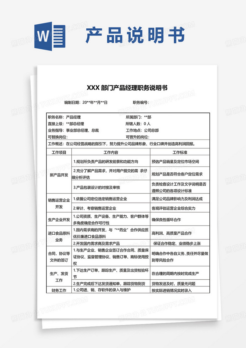 部门产品经理职务说明书word模板