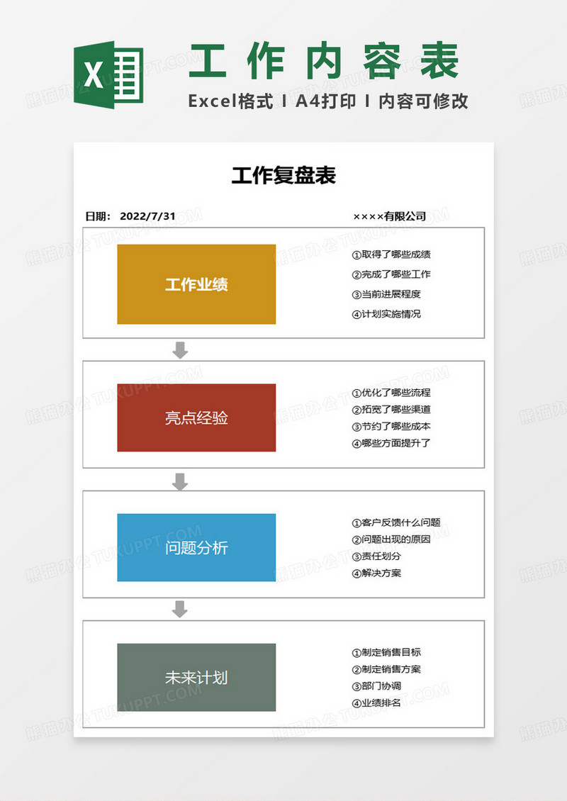 工作内容复盘表excel模板