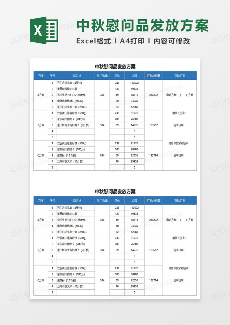 中秋慰问品发放方案excel模板