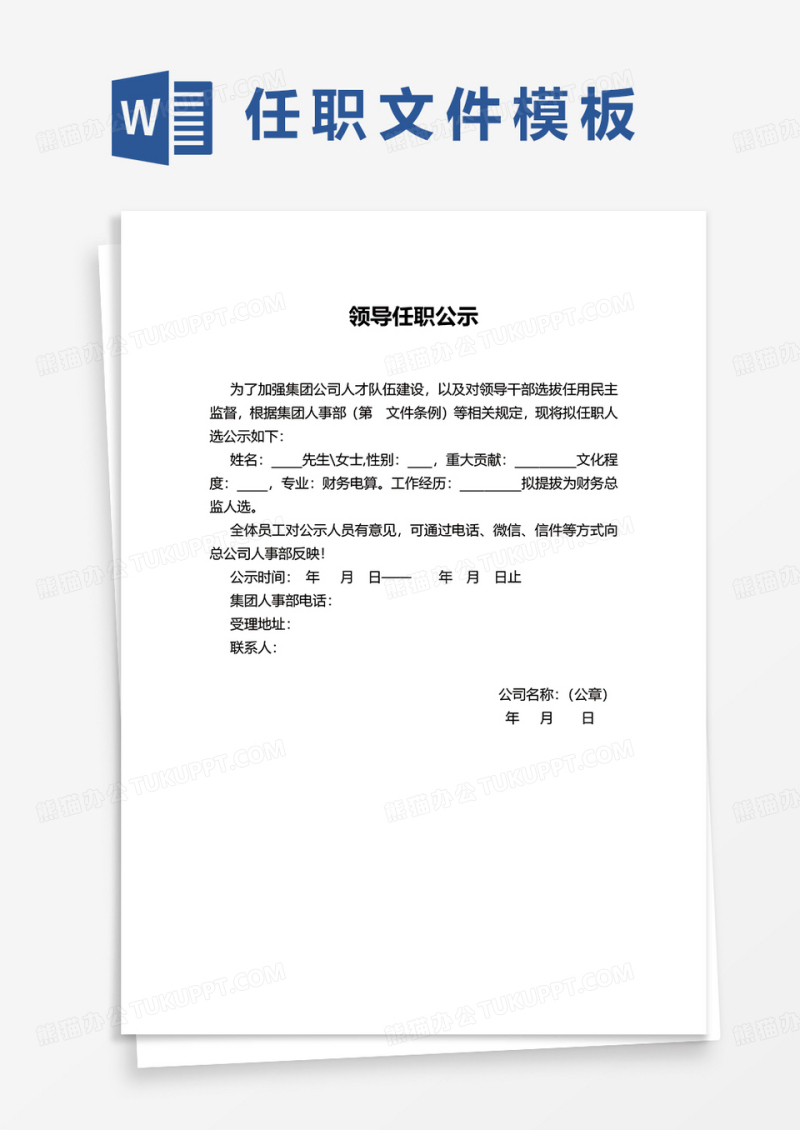 领导任职公示文件word模板