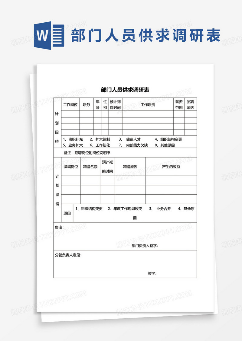 部门人员供求调研表word模板