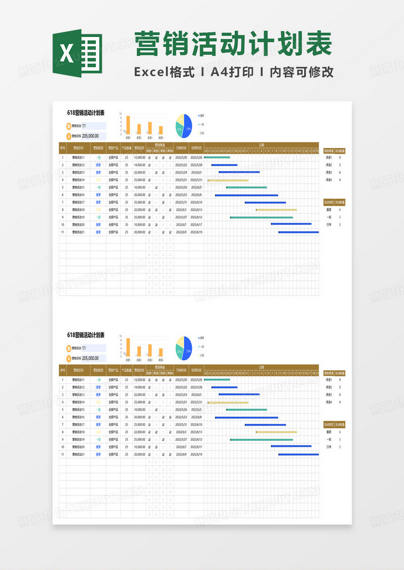 618营销活动计划表excel模板