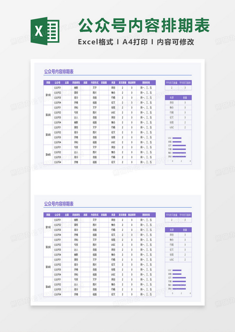 公众号运营内容排期表excel模板