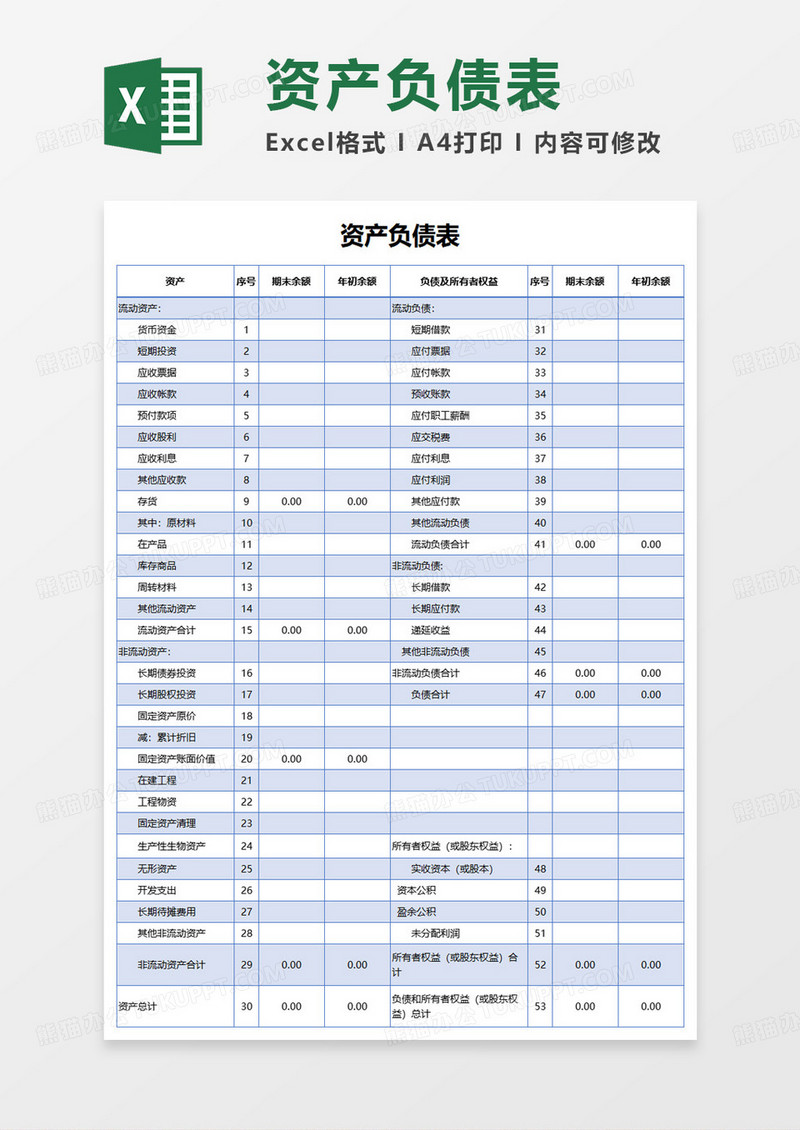 年度资产负债表excel模板