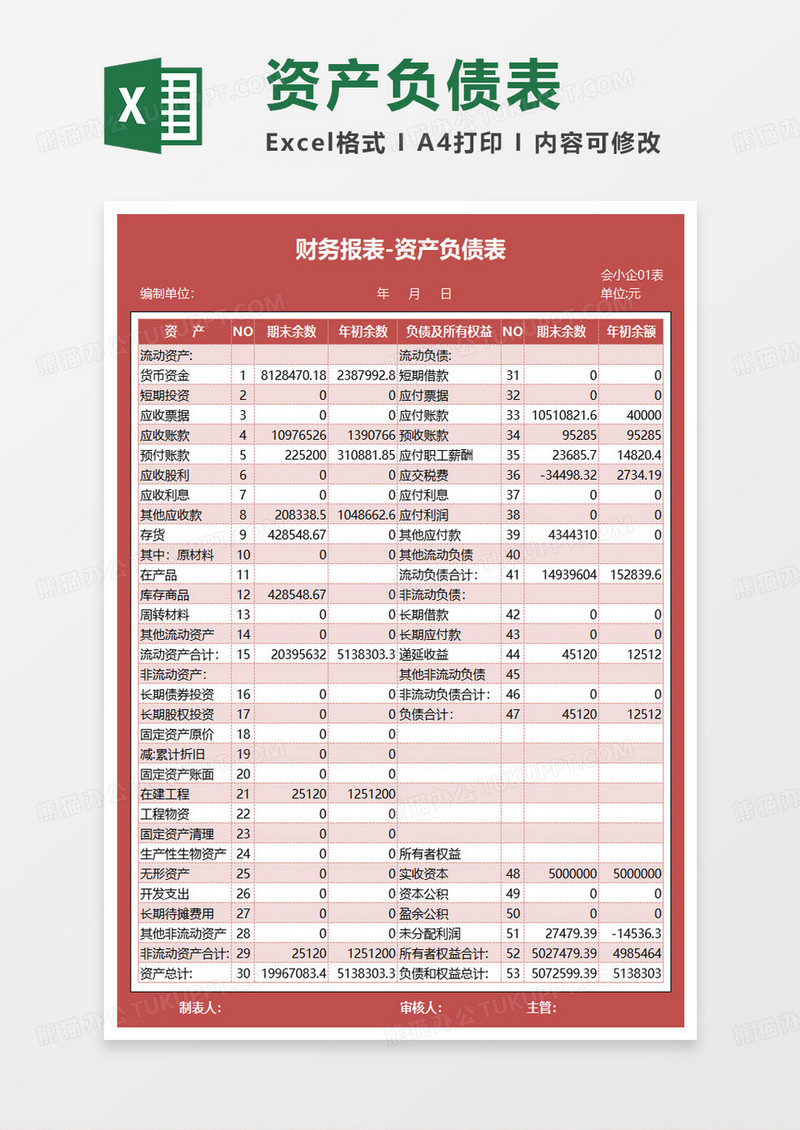 财务报表-资产负债表excel模板