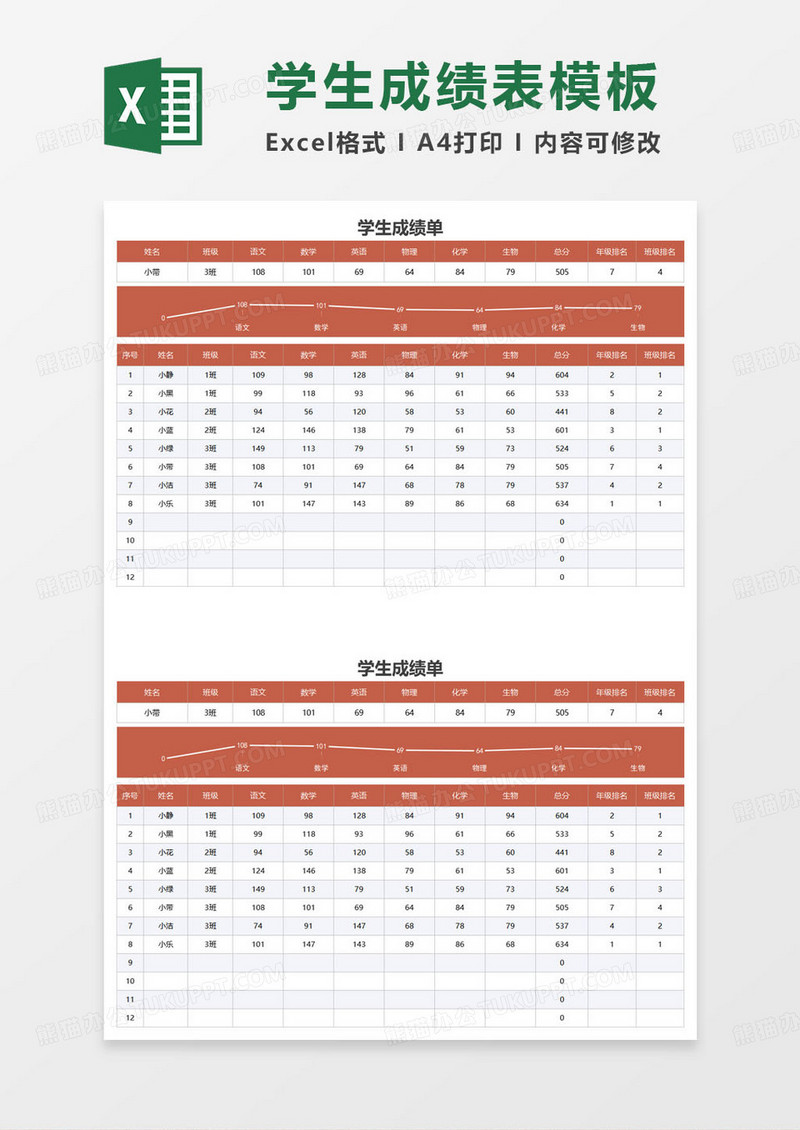 活动机构学生成绩单excel模板