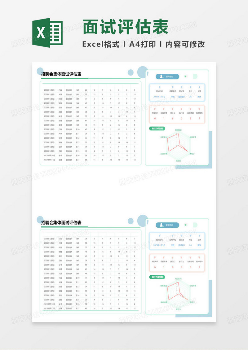 招聘会集体面试评估表excel模板