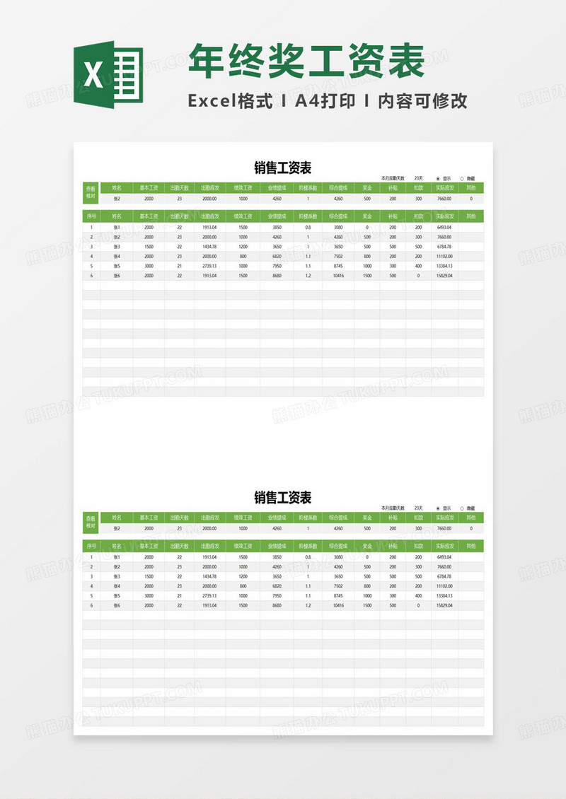 销售工资表excel模板