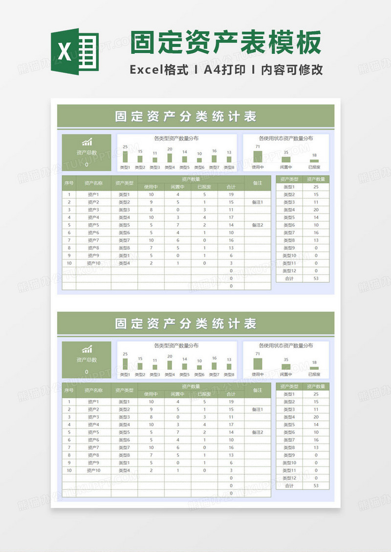 固定资产分类统计表excel模板