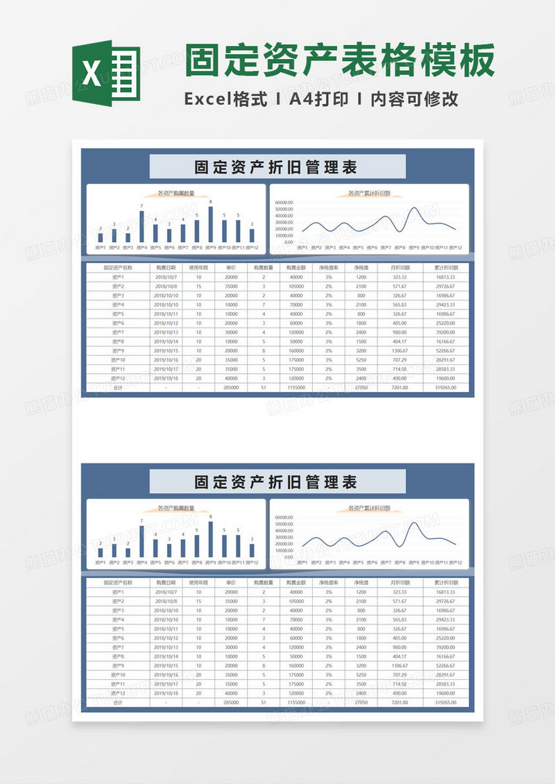 固定资产折旧管理表excel模板