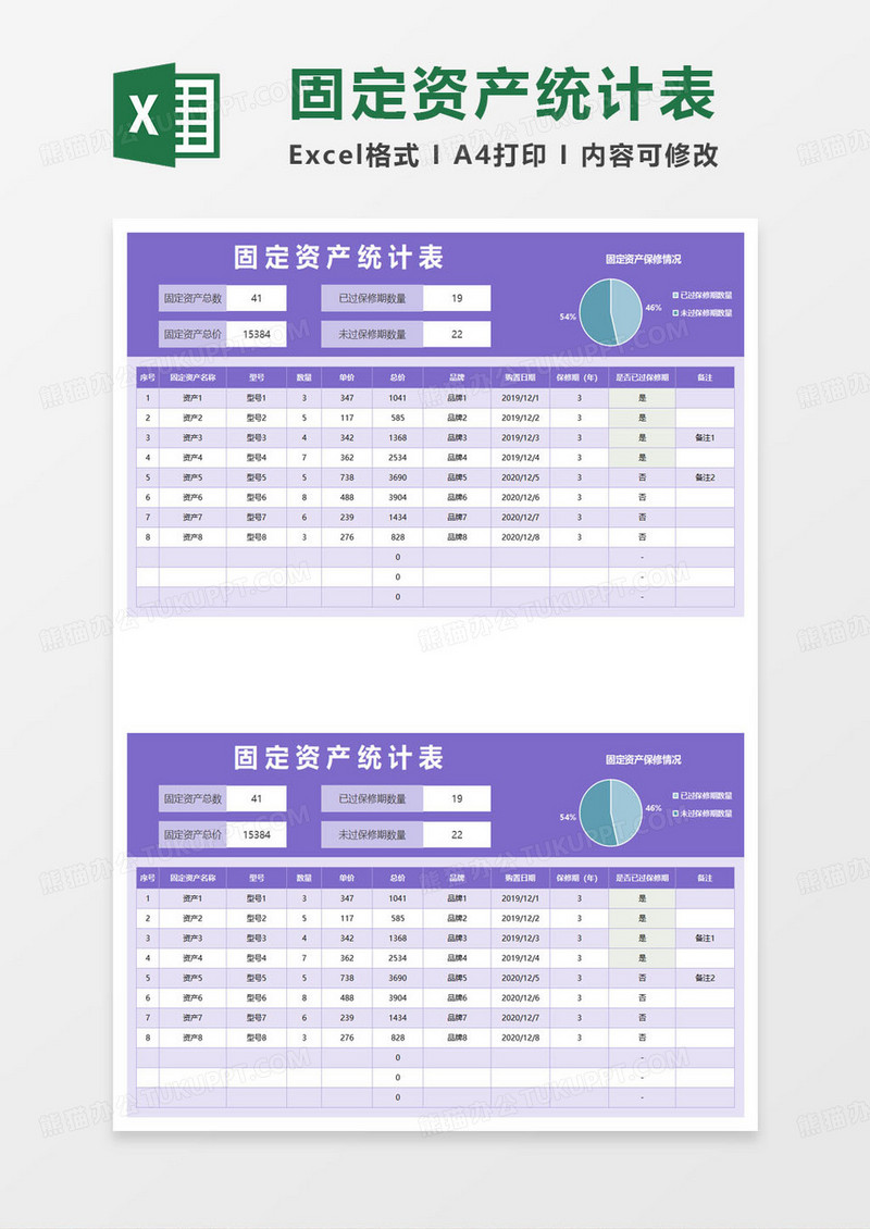 固定资产统计表范本excel模板