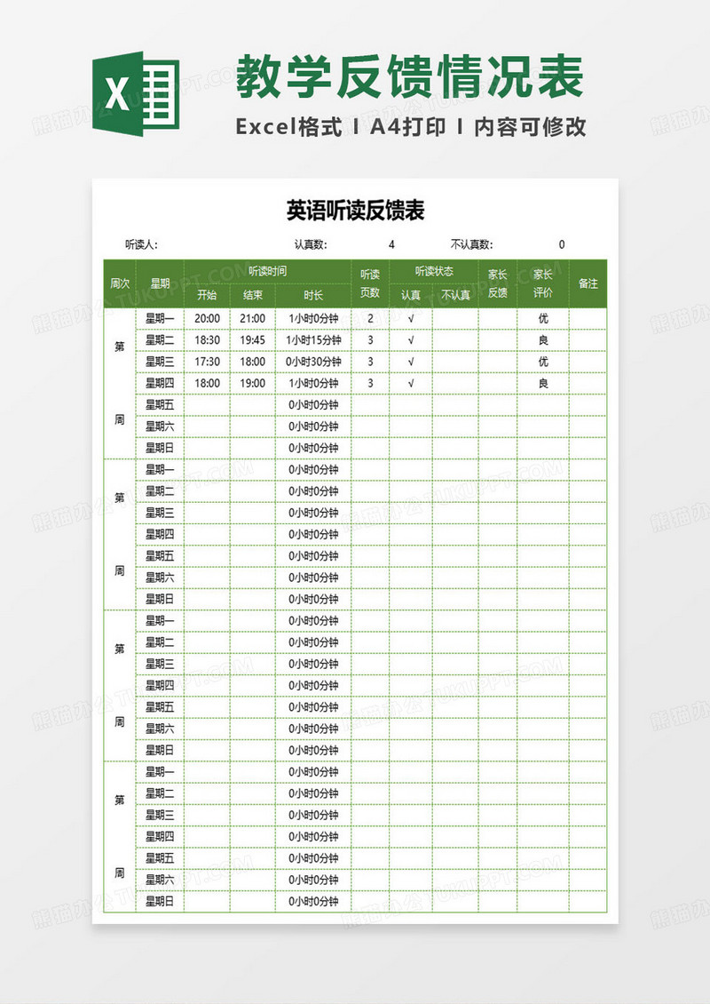 英语公开课听读反馈表