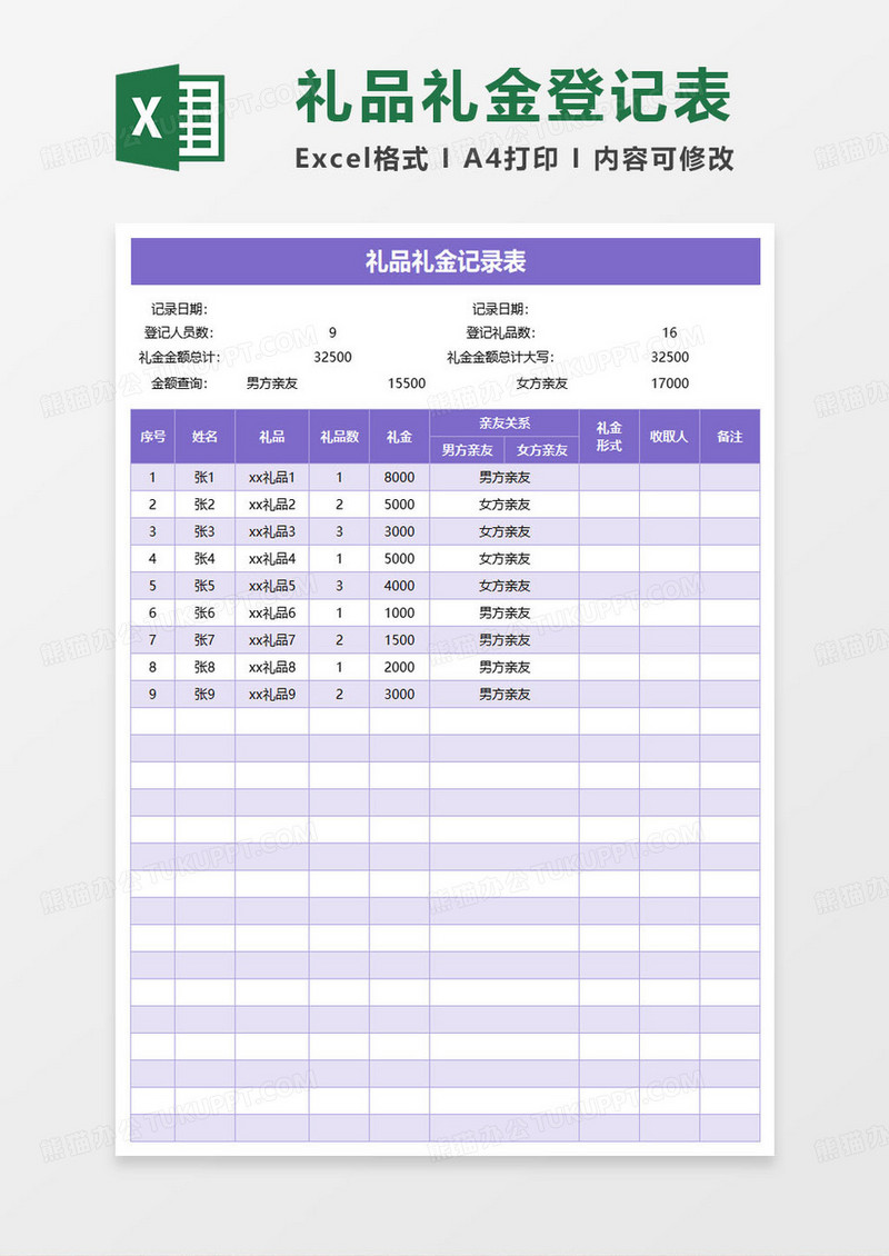 礼品礼金记录表