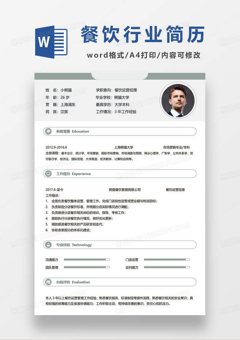 餐饮运营管理个人求职简历模板