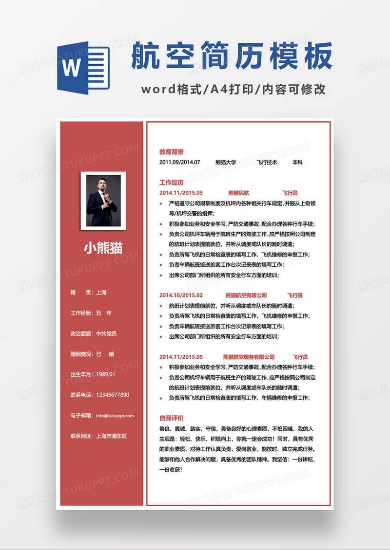 经验丰富飞行员个人求职简历