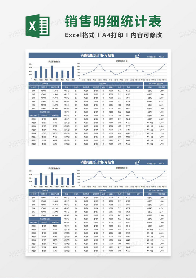 销售明细统计表-月报表excel模板