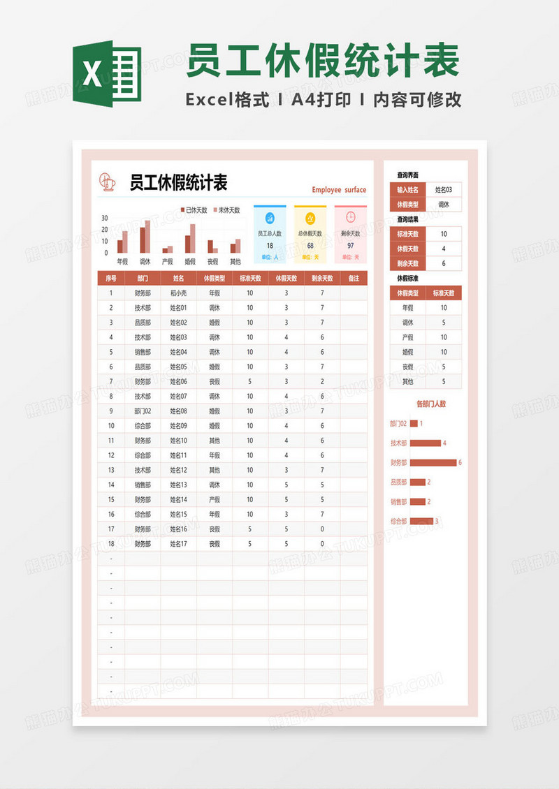 员工休假统计表excel范本