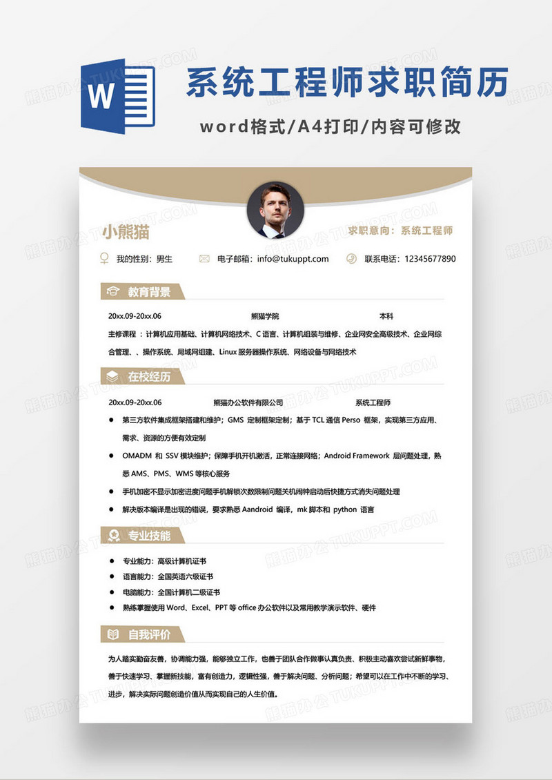 简约系统工程师个人求职简历word模板