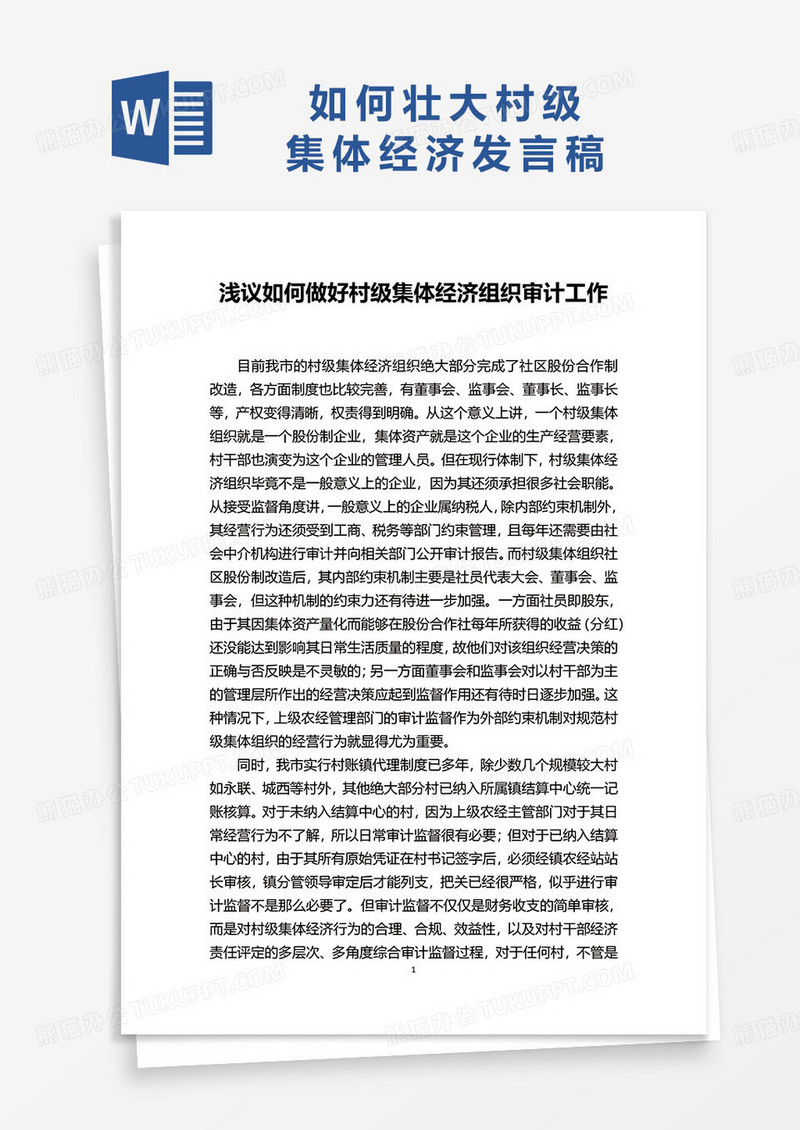 浅议如何做好村级集体经济组织审计工作word模板