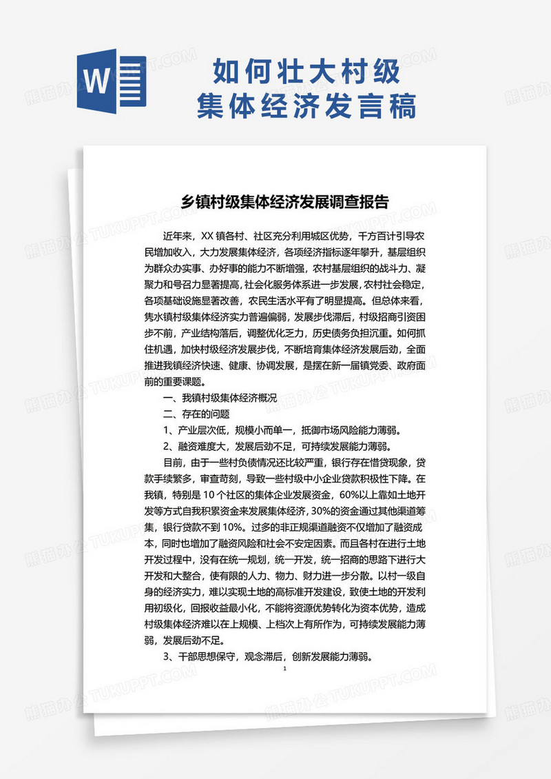 乡镇村级集体经济发展调查报告word模板