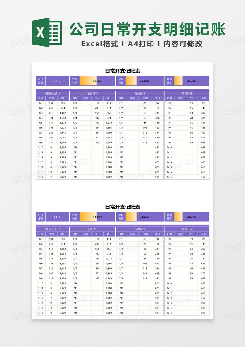 日常开支记账表excel模板