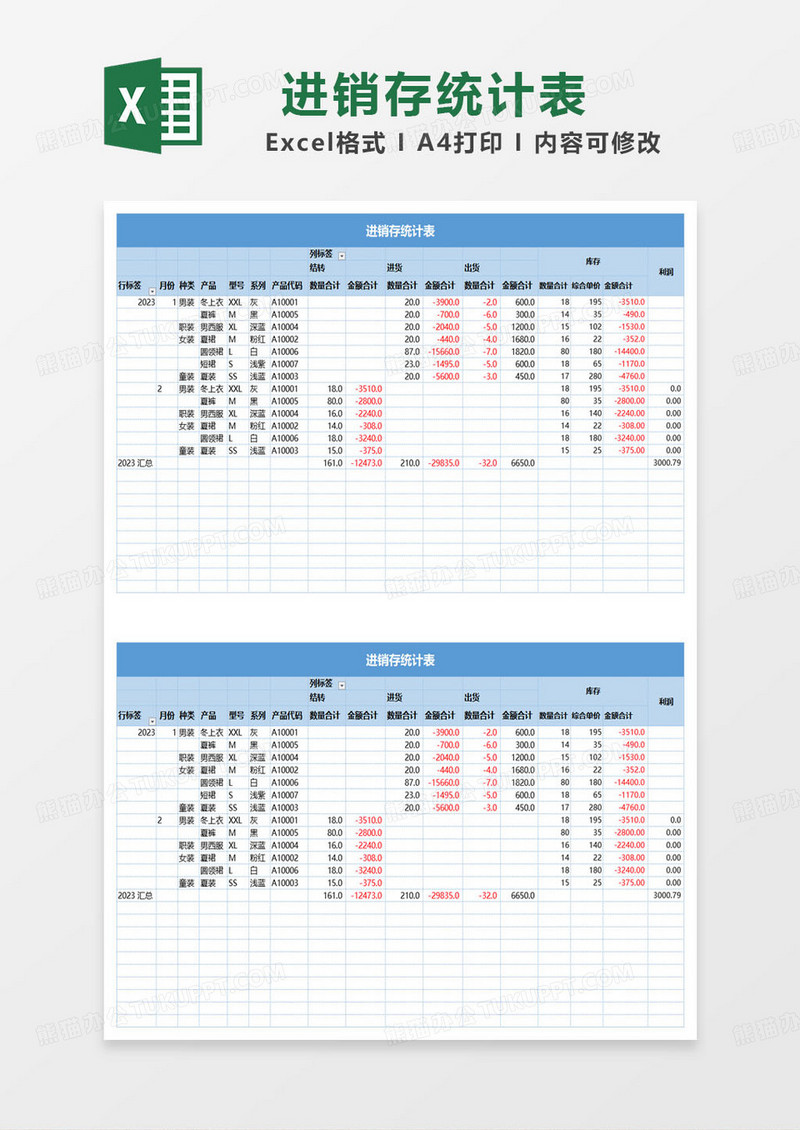 进销存统计表excel模板
