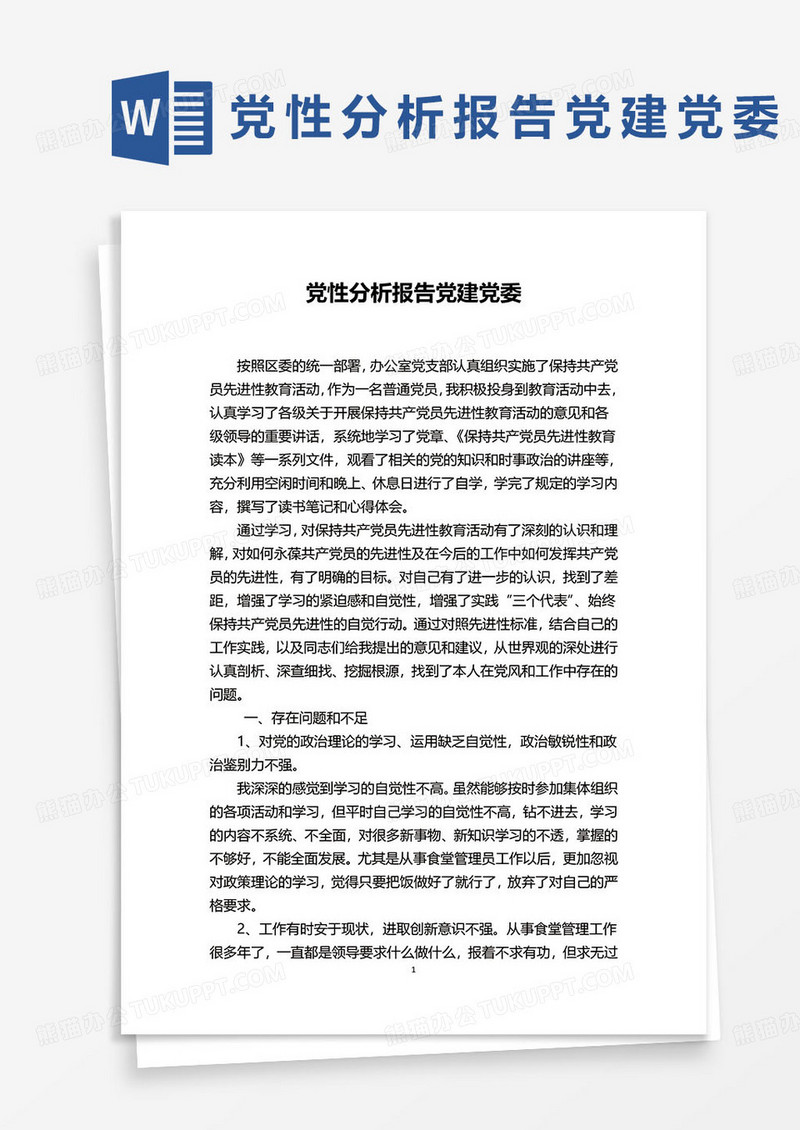 党性分析报告党建党委工作汇报word模板