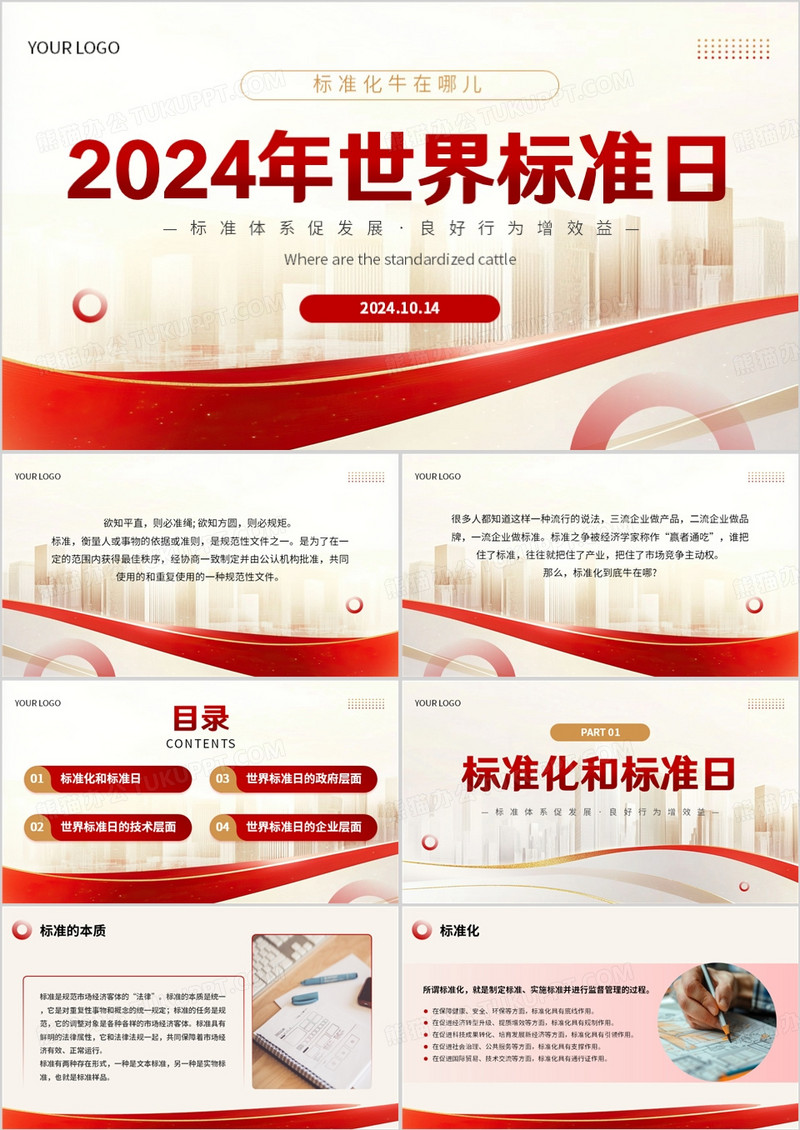 红金简约风2024世界标准日PPT模板