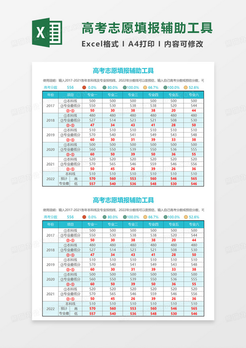 蓝色简约实用高考志愿填报辅助工具EXCEL模板