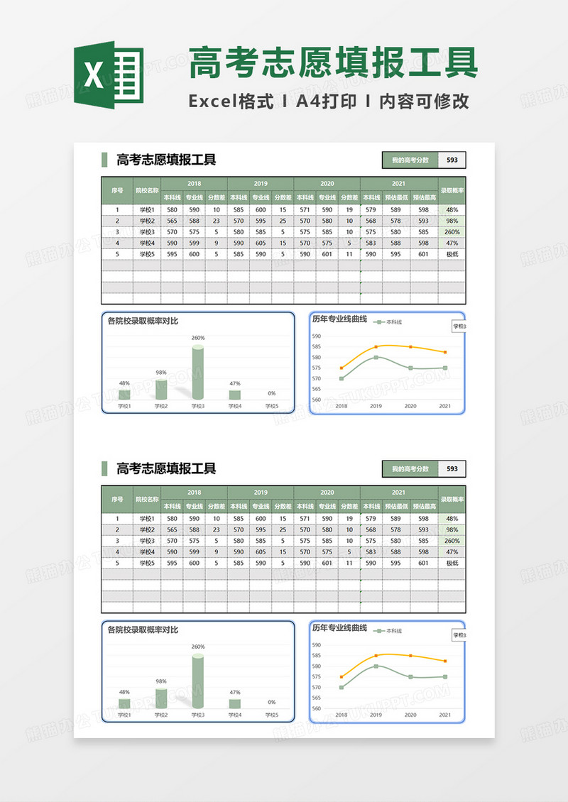 绿色简约实用高考志愿填报工具EXCEL模板