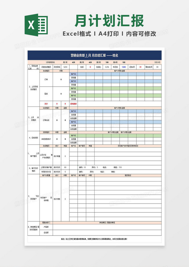 月总结月计划汇报数据化报表Excel模板