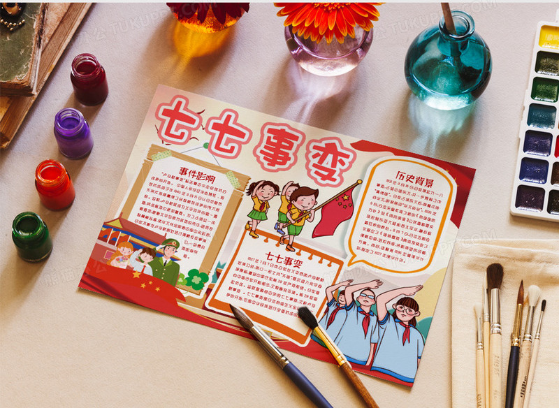 铭记历史七七事变卢沟桥事变小报手抄报word模版