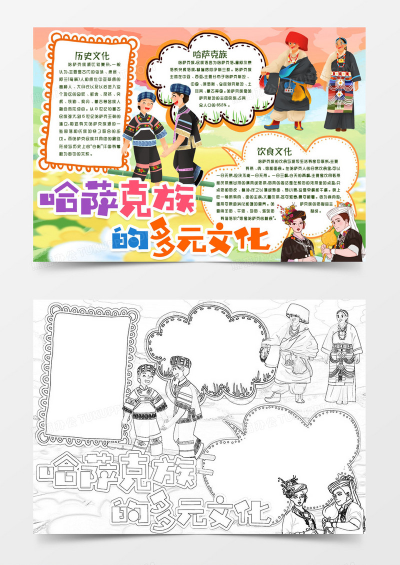 哈萨克族文化习俗小报手抄报word模版
