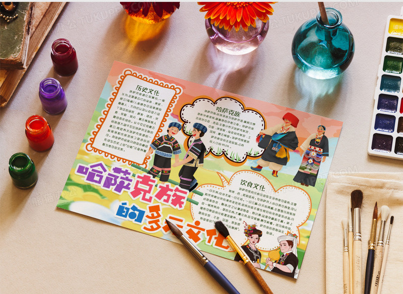 哈萨克族文化习俗小报手抄报word模版