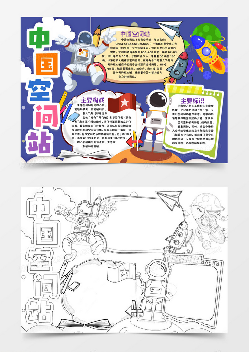 中国空间站小报手抄报Word模版