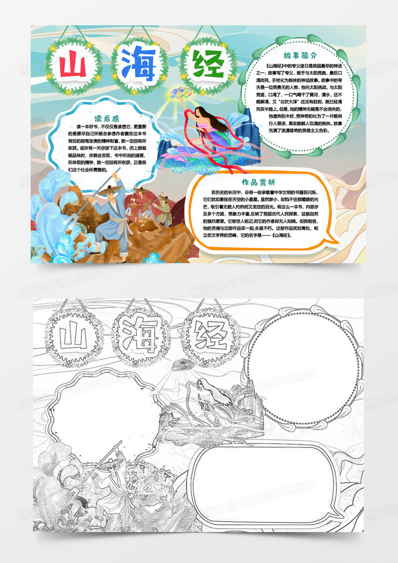 山海经阅读神话故事小报手抄报Word模板