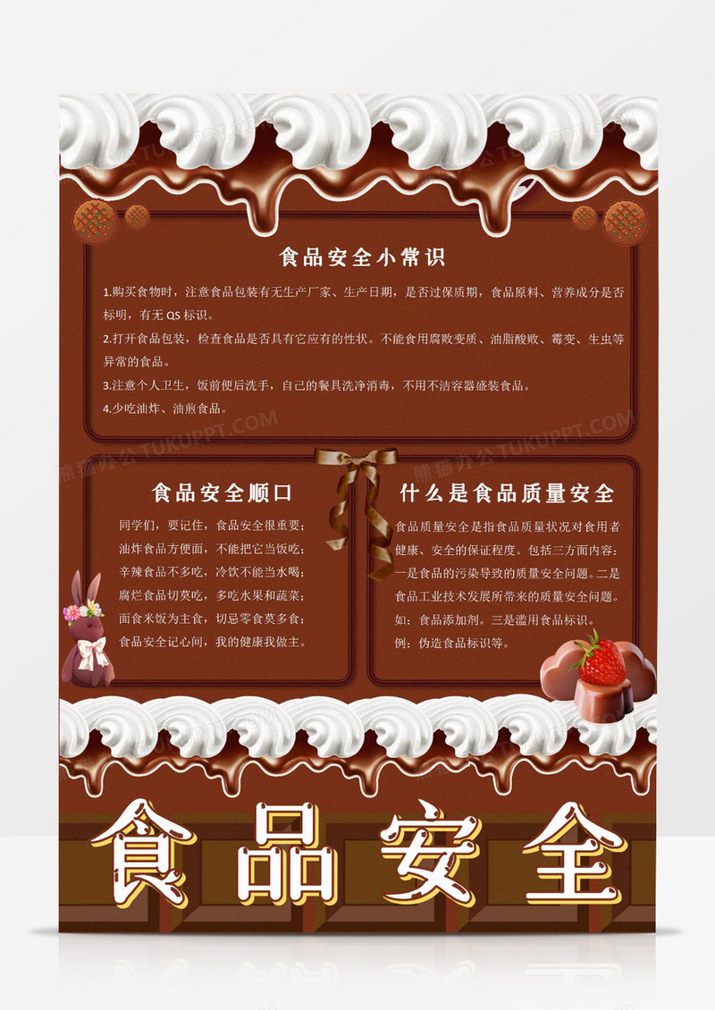卡通巧克力小报食品安全卫生安全食品卫生饮食健康小报word模板竖版小报线稿手抄报模板