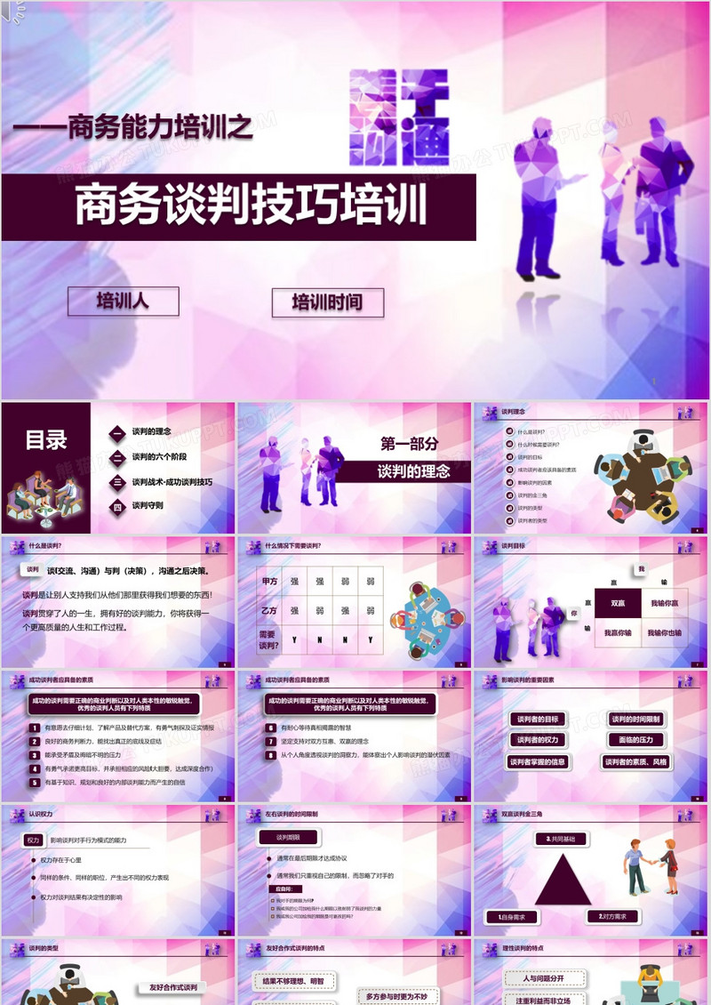完整框架内容企业商务谈判沟通技巧原则培训教程PPT模板