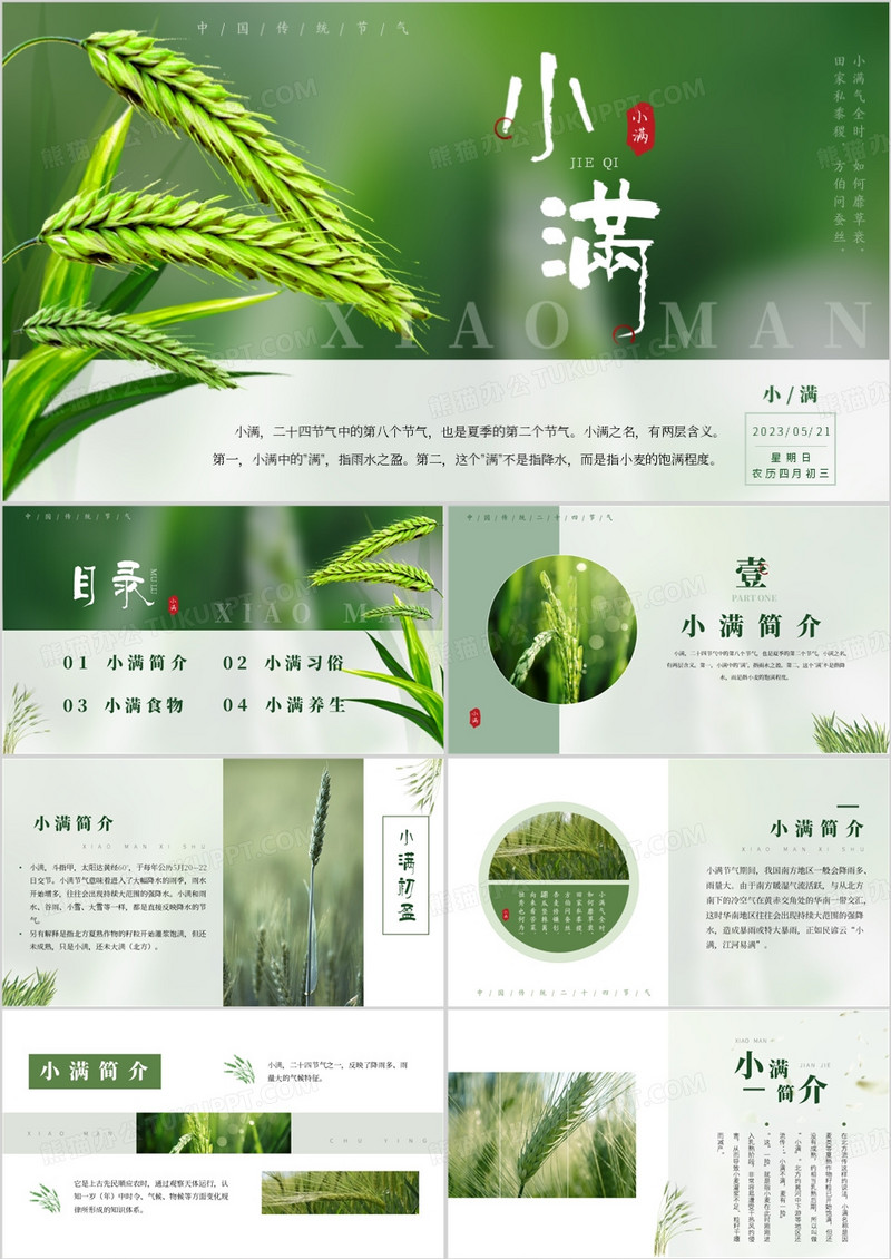 绿色中国风二十四节气之小满PPT模板