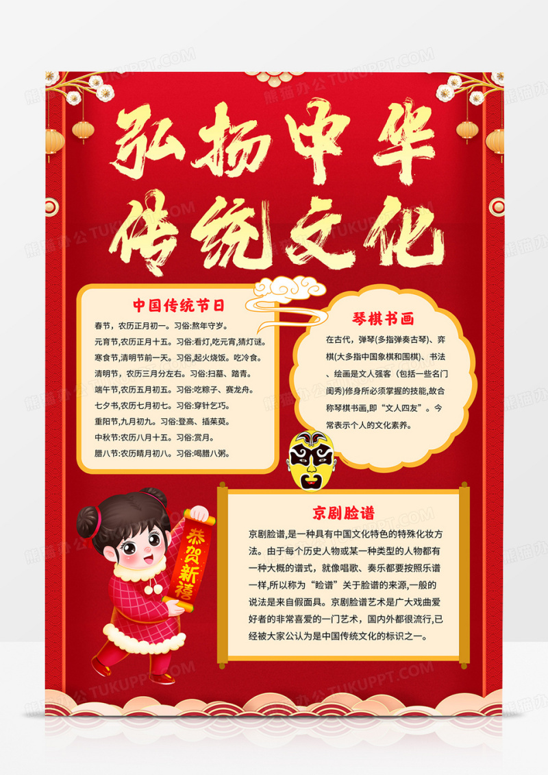 竖版弘扬中华传统文化小报中华美德手抄报