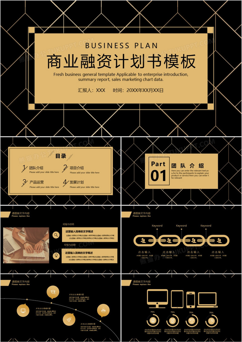 黑金大气商业计划书PPT模板