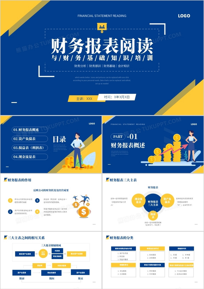 黄蓝撞色财务报表阅读与财务基础知识培训PPT模板