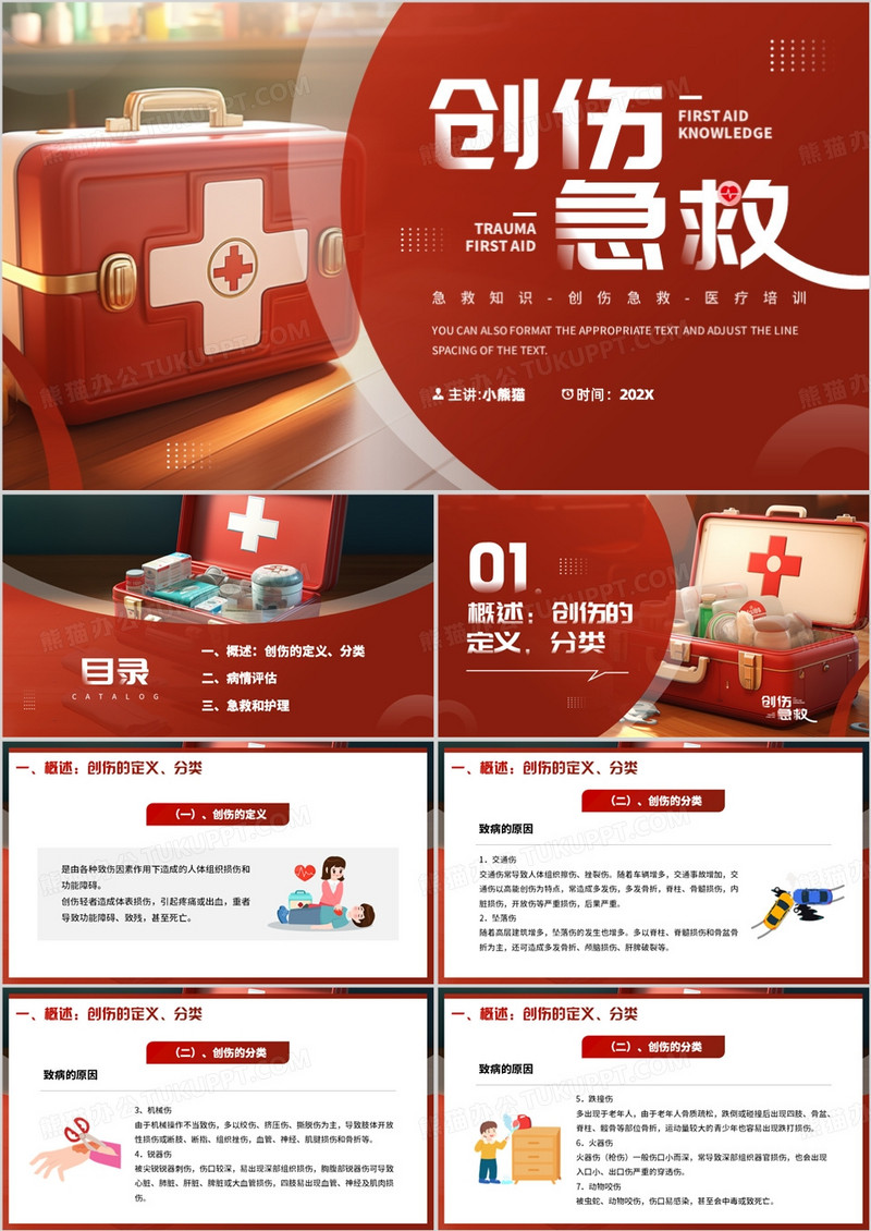 红色简约风创伤急救知识PPT模板