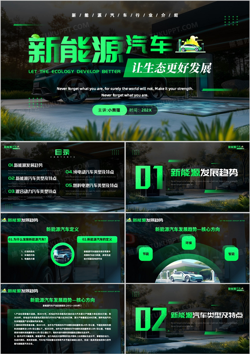 绿色科技风新能源汽车行业介绍PPT模板