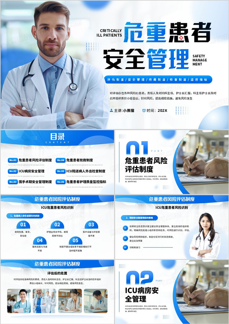 蓝色简约风危重患者安全管理PPT模板