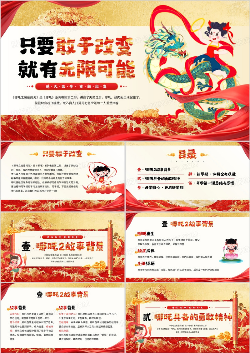 红色国潮风只要改变就有无限可能PPT模板